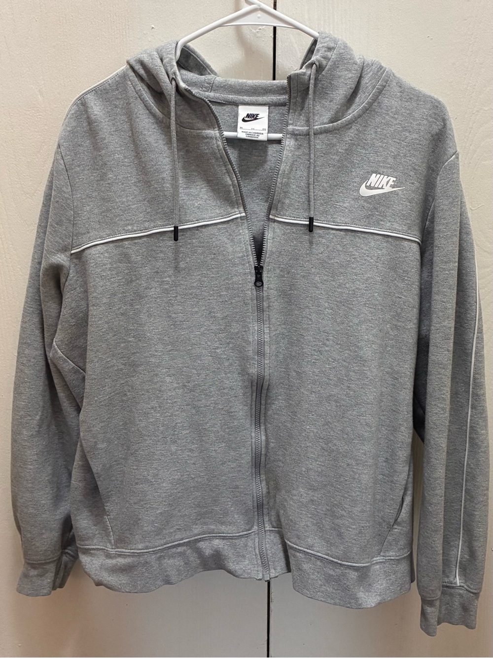 Nike Sportswear Heather Gray Piping Full-Zip Hoodie - Size XL